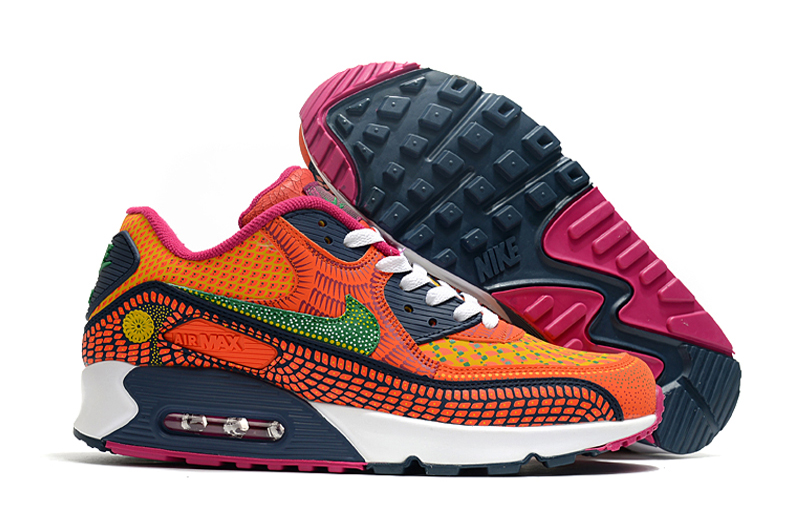 2021 Women Nike Air Max 90 Orange Blue Green White Shoes - Click Image to Close